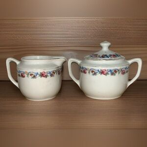 Harmony House China Lucerne pattern cream and sugar bowl with lid German
